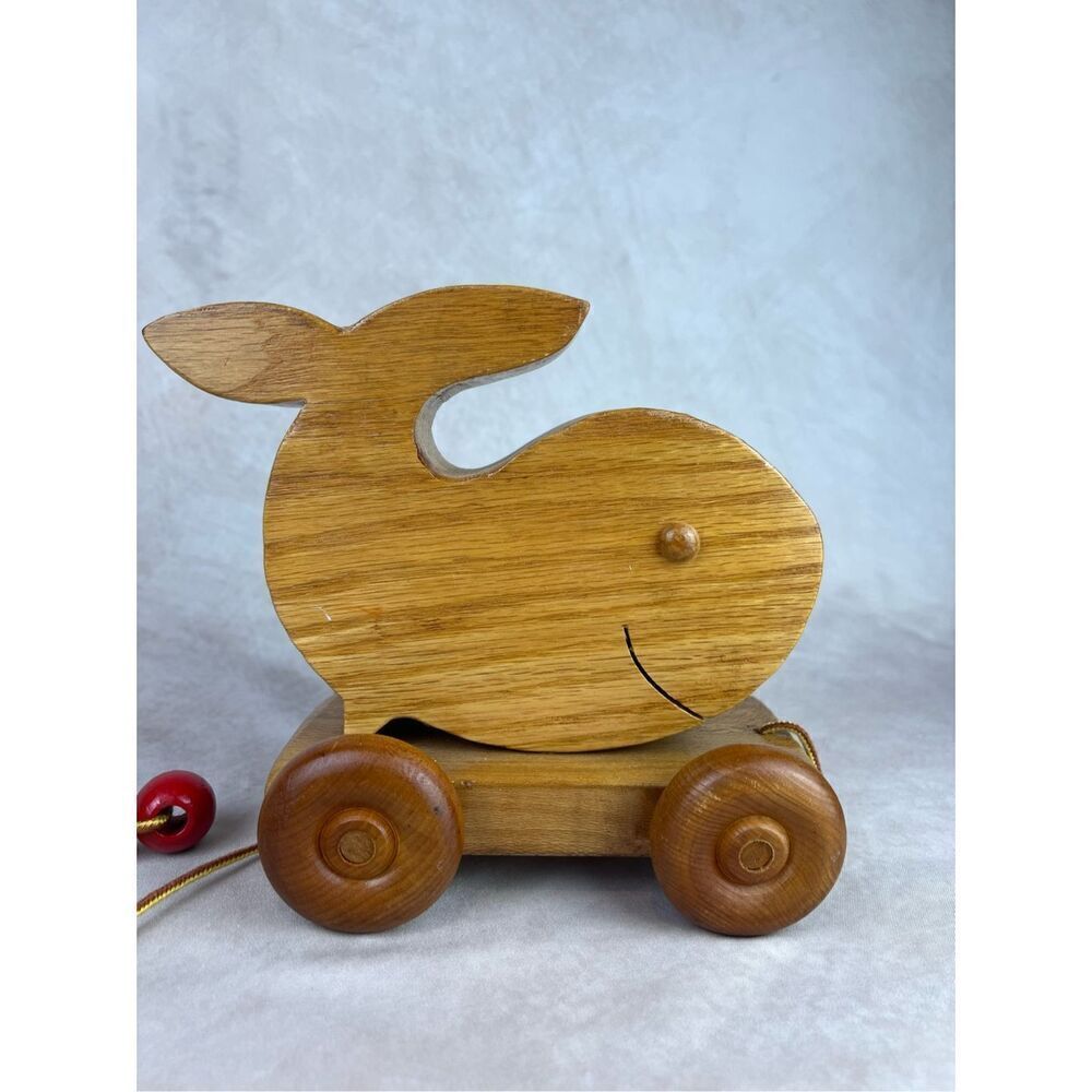 Vintage Wooden Whale Kids Pull Toy Come Along 1990s Montessori - Picture 5 of 8